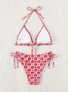 花卉印花露肩三角形夏季海灘比基尼套裝 - 彩色 - 查看 2
