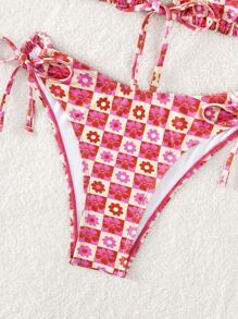 花卉印花露肩三角形夏季海灘比基尼套裝 - 彩色 - 查看 4