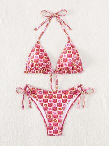 花卉印花露肩三角形夏季海灘比基尼套裝 - 彩色 - 查看 5