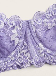ROMWE Kawaii 3pack Floral Lace Underwire Lingerie Set - Lilac Purple - View 4