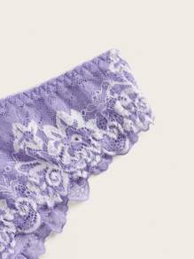 ROMWE Kawaii 3pack Floral Lace Underwire Lingerie Set - Lilac Purple - View 3