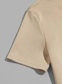 Manfinity VCAY 男士T恤合身船領短袖拼色休閒時尚男裝夏季 - 卡其色 - 查看 4