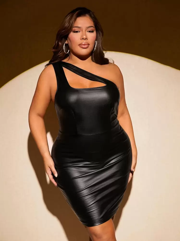 SHEIN SXY Plus One Shoulder PU Leather Bodycon Dress | SHEIN USA