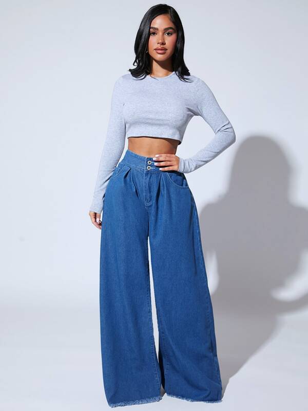 SHEIN SXY Raw Hem Wide Leg Jeans SHEIN USA