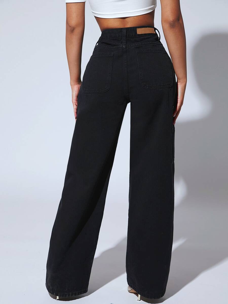 SHEIN SXY Solid Slant Pocket Jeans - Black - View 1