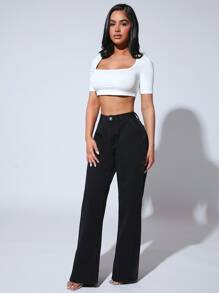 SHEIN SXY Solid Slant Pocket Jeans - Black - View 4