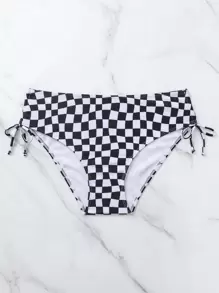 Bikini de tiras con costados con cordón estilo tablero de damas para verano - Blanco y Negro - Ver 4