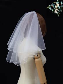 1pc Simple Style Wedding/Banquet Bridal Veil With Comb - White - View 3