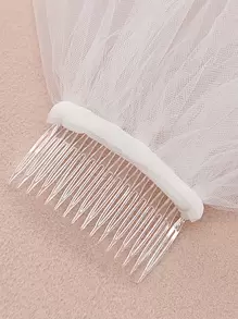 1pc Simple Style Wedding/Banquet Bridal Veil With Comb - White - View 4