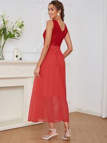 Eilly Bazar 亮片拼接荷葉邊連衣裙 - 紅色 - 查看 2