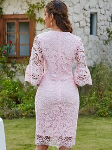 Eilly Bazar Đầm Dây kéo Xù Trọn gói màu trơn Thanh lịch - Màu Hồng baby - Xem 3