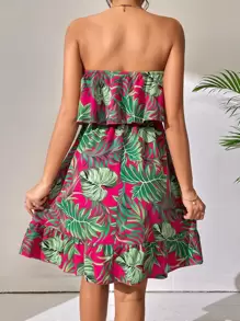 SHEIN Holidaya Đầm Viên lá sen Nhiệt đới Boho - Màu Hồng Tươi - Xem 2