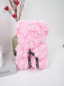 1 pieza Oso de rosas artificiales como regalo para mujeres, oso de peluche con flores románticas, ideal para cumpleaños/Día de la Madre (caja de regalo no incluida), decoración de mesa, centros de mesa, flores artificiales, flores de plástico, Día de San Valentín, regalo