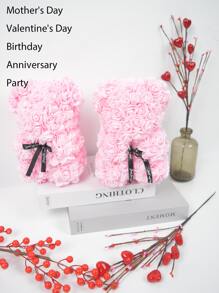 1 pieza Oso de rosas artificiales como regalo para mujeres, oso de peluche con flores románticas, ideal para cumpleaños/Día de la Madre (caja de regalo no incluida), decoración de mesa, centros de mesa, flores artificiales, flores de plástico, Día de San Valentín, regalo