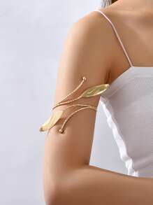 Leaf Design Arm Cuff - Yellow Gold - View 1