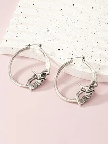 骷髏裝飾圓耳環 - 復古銀色 - 查看 1