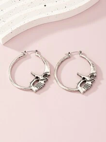 骷髏裝飾圓耳環 - 復古銀色 - 查看 3