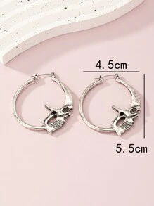 骷髏裝飾圓耳環 - 復古銀色 - 查看 5