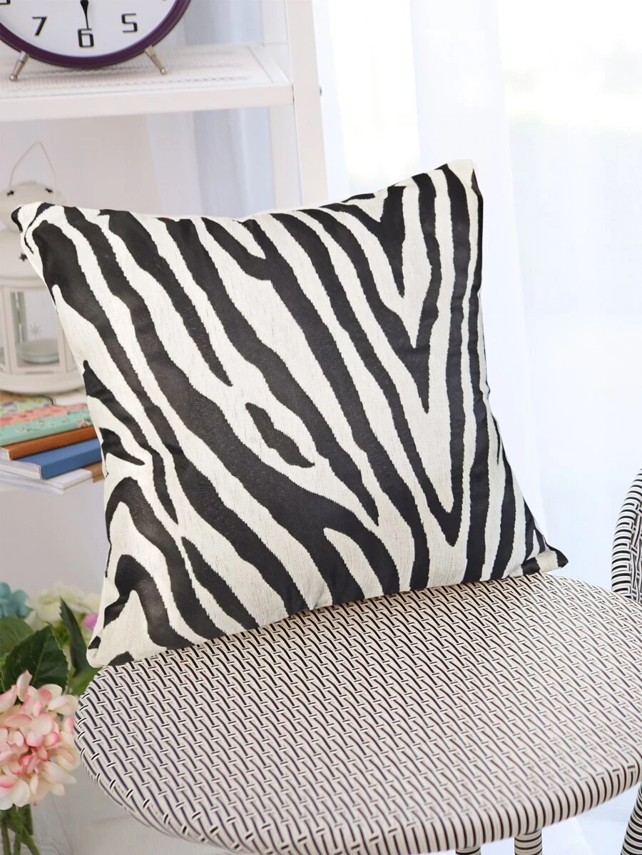 斑馬紋靠墊套不附帶墊芯 - 黑與白 - 查看 1