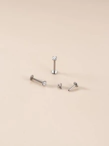 3入組/套時尚方晶鋯石裝飾唇釘不銹鋼適合女士&男士穿孔需要隔膜身體鏈 - 銀色 - 查看 2