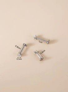 3入組/套時尚方晶鋯石裝飾唇釘不銹鋼適合女士&男士穿孔需要隔膜身體鏈 - 銀色 - 查看 3