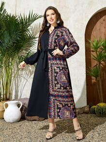 Mulvari 大碼印花腰帶襯衫洋裝