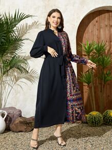 Mulvari 大碼印花腰帶襯衫洋裝