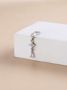 方晶鋯石花朵裝飾鼻釘銅受歡迎穿孔身體鏈禮品適合女士和男士 - 銀色 - 查看 2