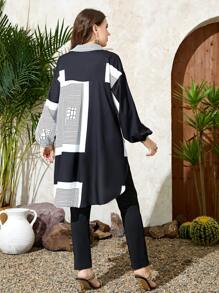 Mulvari Bộ thời trang Plus Size Nút Cắt ra Cao thấp Hình học Giải trí - Đen và trắng - Xem 2