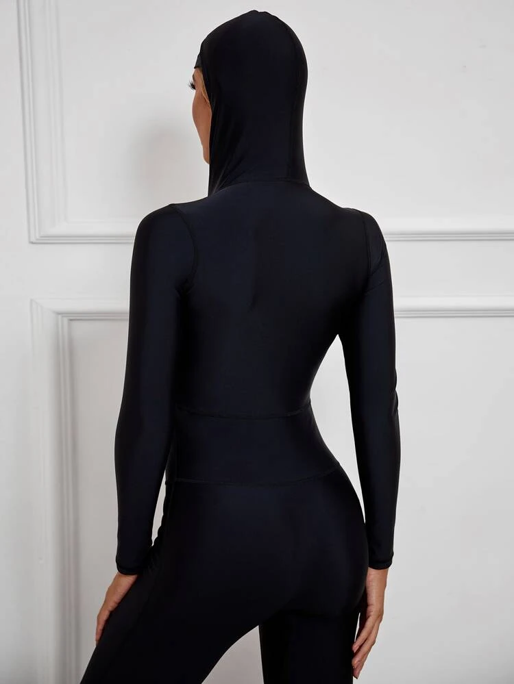 Summer Beach Full Body Zipper Front Pants One Piece Swimsuit Long Sleeve Jumpsuit Women