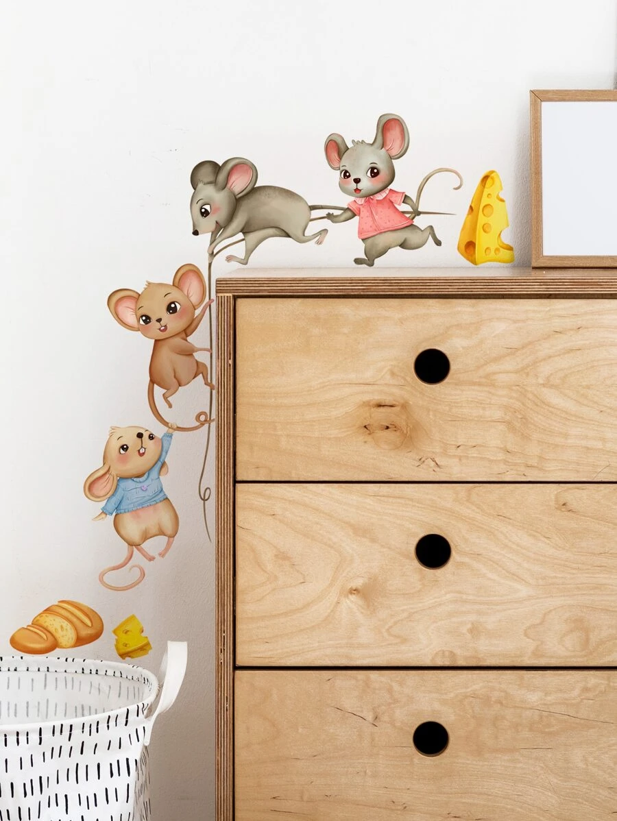 1 miếng dán tường họa tiết chuột hoạt hình - Nhiều màu - Xem 1