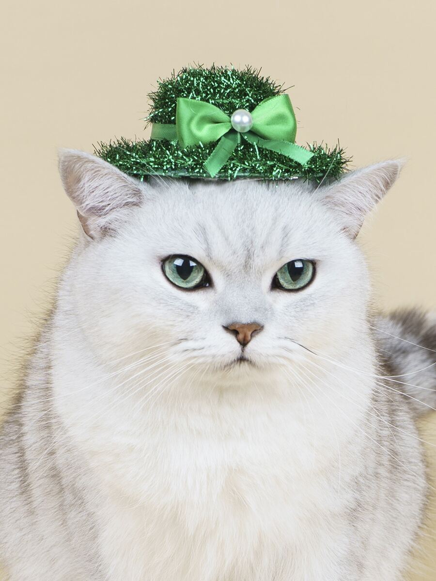 1pc St. Patrick's Day Bow Decor Random Pet Hat - Multicolor - View 1