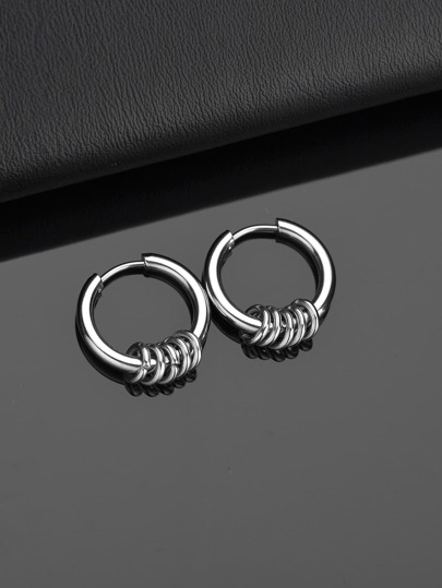 Fashionable and Popular Men Circle Decor Hoop Earrings Stainless Steel for Jewelry Gift and for a Stylish Look