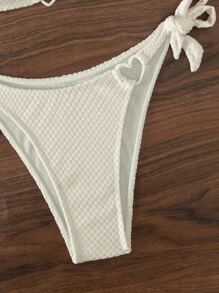 SHEIN Swim Conjunto de bikini de verano para playa con anillo en forma de corazón y lazos laterales - Beis - Ver 4