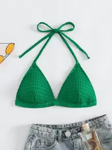 Top bikini triángulo unicolor halter - Verde - Ver 1