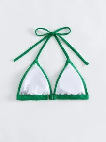 Top bikini triángulo unicolor halter - Verde - Ver 2