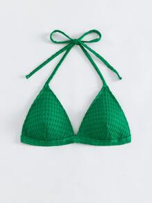 Top bikini triángulo unicolor halter - Verde - Ver 3