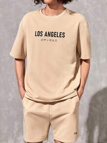 Manfinity VCAY 1pc Loose Letter Graphic Drop Shoulder T-Shirt - Apricot - View 6