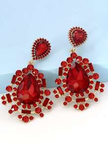juran Rhinestone Water Drop Earrings - Red - View 1