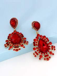 juran Rhinestone Water Drop Earrings - Red - View 2