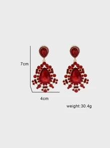 juran Rhinestone Water Drop Earrings - Red - View 3