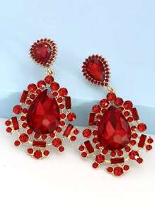 juran Rhinestone Water Drop Earrings - Red - View 4