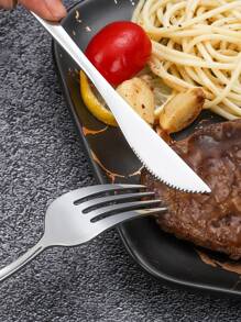 24 piezas/set cubiertos de acero inoxidable, cuchara de cubiertos portuguesa, juego de cubiertos occidental - Plateado - Ver 6