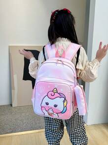 Cartoon Mermaid & Unicorn Print Backpack For Teens/Kids, With Pencil Case Included - Multicolor - View 2