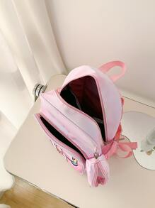 Cartoon Mermaid & Unicorn Print Backpack For Teens/Kids, With Pencil Case Included - Multicolor - View 3