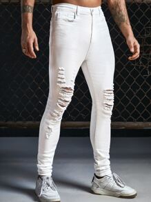 Manfinity Hombres Jeans ajustados desgarro crudo - Blanco - Ver 6