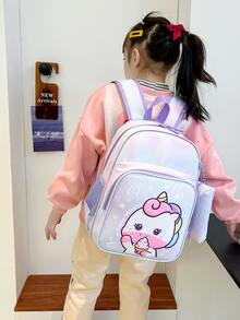 Mochila con estampado de sirena y unicornio de dibujos animados para adolescentes/niños, con estuche para lápices - Multicolor - Ver 2