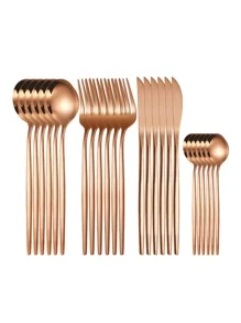 24pcs/set Stainless Steel Cutlery, Portuguese Cutlery Spoon, Western Cutlery Set - Rose Gold - View 1