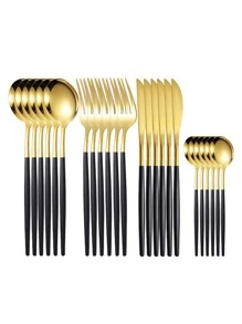 24 piezas/set cubiertos de acero inoxidable, cuchara de cubiertos portuguesa, juego de cubiertos occidental - Multicolor - Ver 1