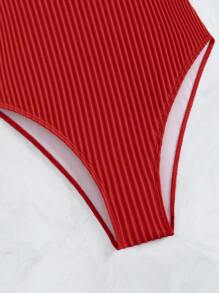 Swim Vcay 1 件纯色露背泳衣，适合度假和夏季海滩 - 紅色 - 查看 7